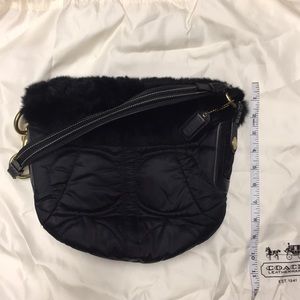 Black Quilted Coach Hobo Style Bag With Fur Trim